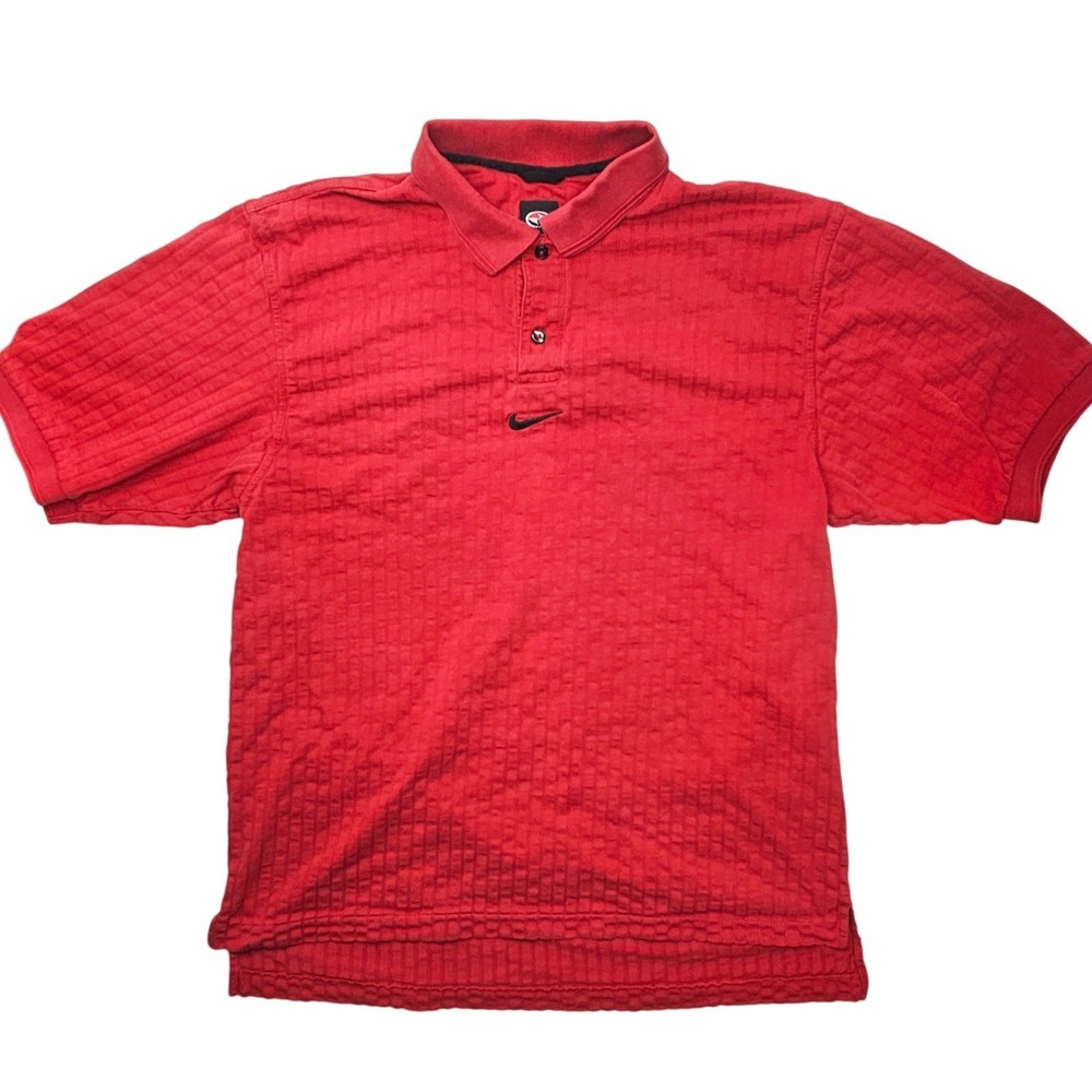 Vintage Nike Golf Red Textured Waffle Knit Polo Shirt Mens Large Swoosh Logo